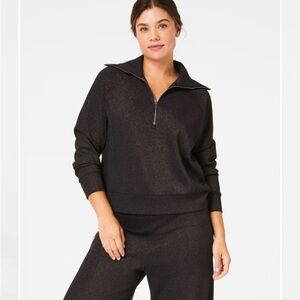 Spanx air essentials half zip pull over. petite extra small.  Black/ shimmer.